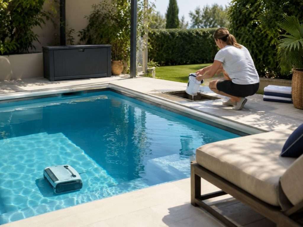 Un extérieur facile à vivre : jardin, terrasse et piscine bien entretenus