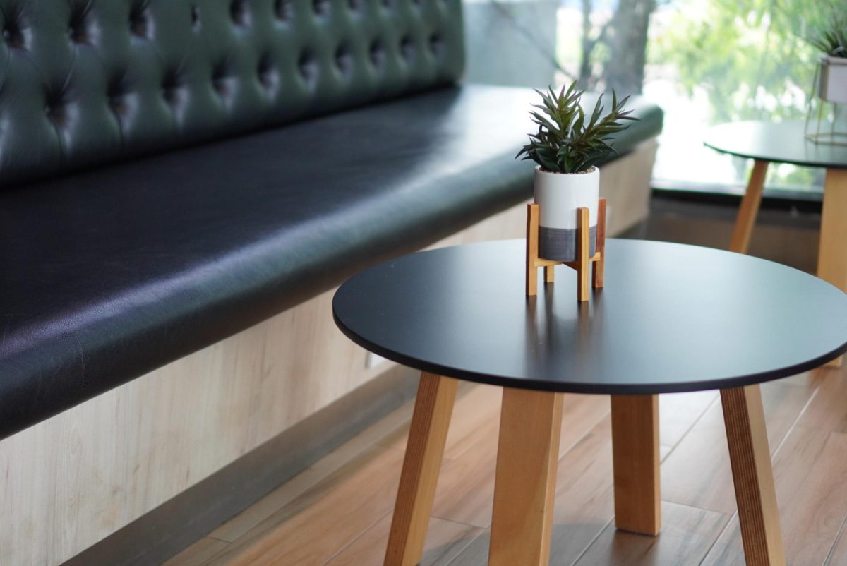 Vue d'angle élevé des plantes en pot sur la table dans un salon